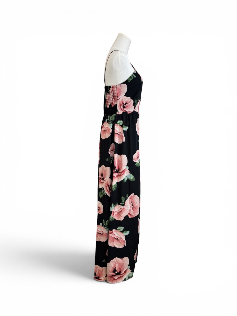 Band of Gypsies Floral Maxi Overlay Romper Women S Black Blush Smocked Boho - Picture 6 of 16